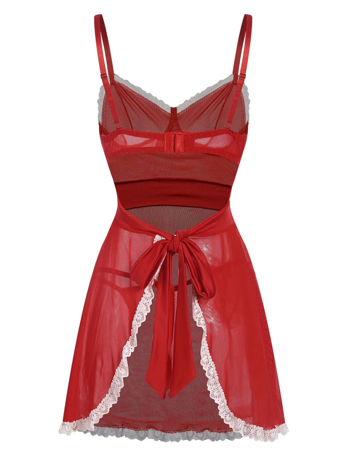 Red 1970s Sheer Lace-Up Nightgown sold by Retro Stage product image thumbnail 2