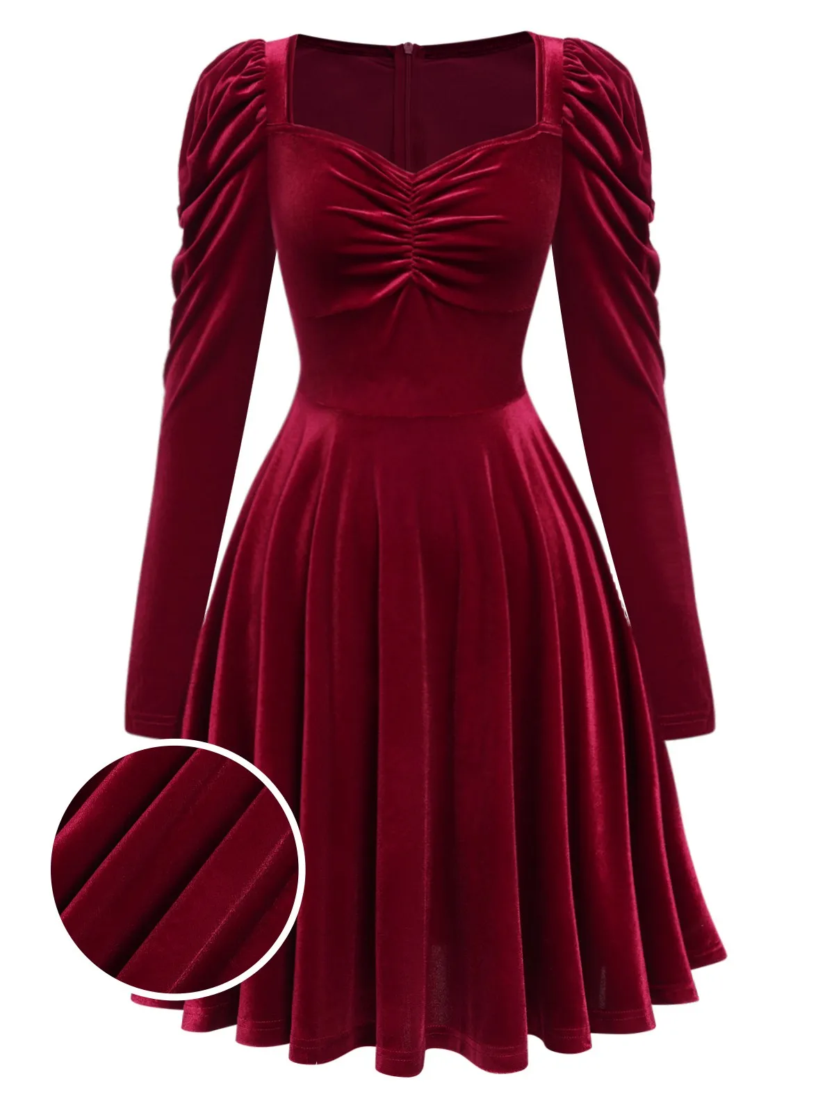 Wine Red 1940s Solid Velvet Puff Dress sold by Retro Stage