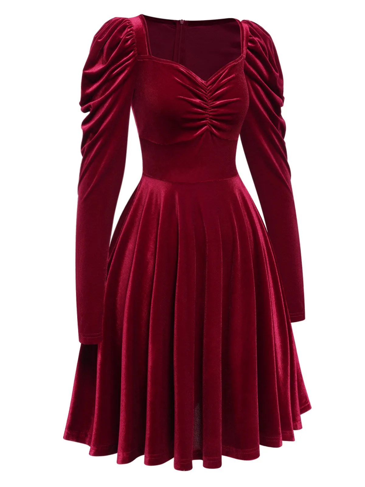 Wine Red 1940s Solid Velvet Puff Dress sold by Retro Stage product image thumbnail 3