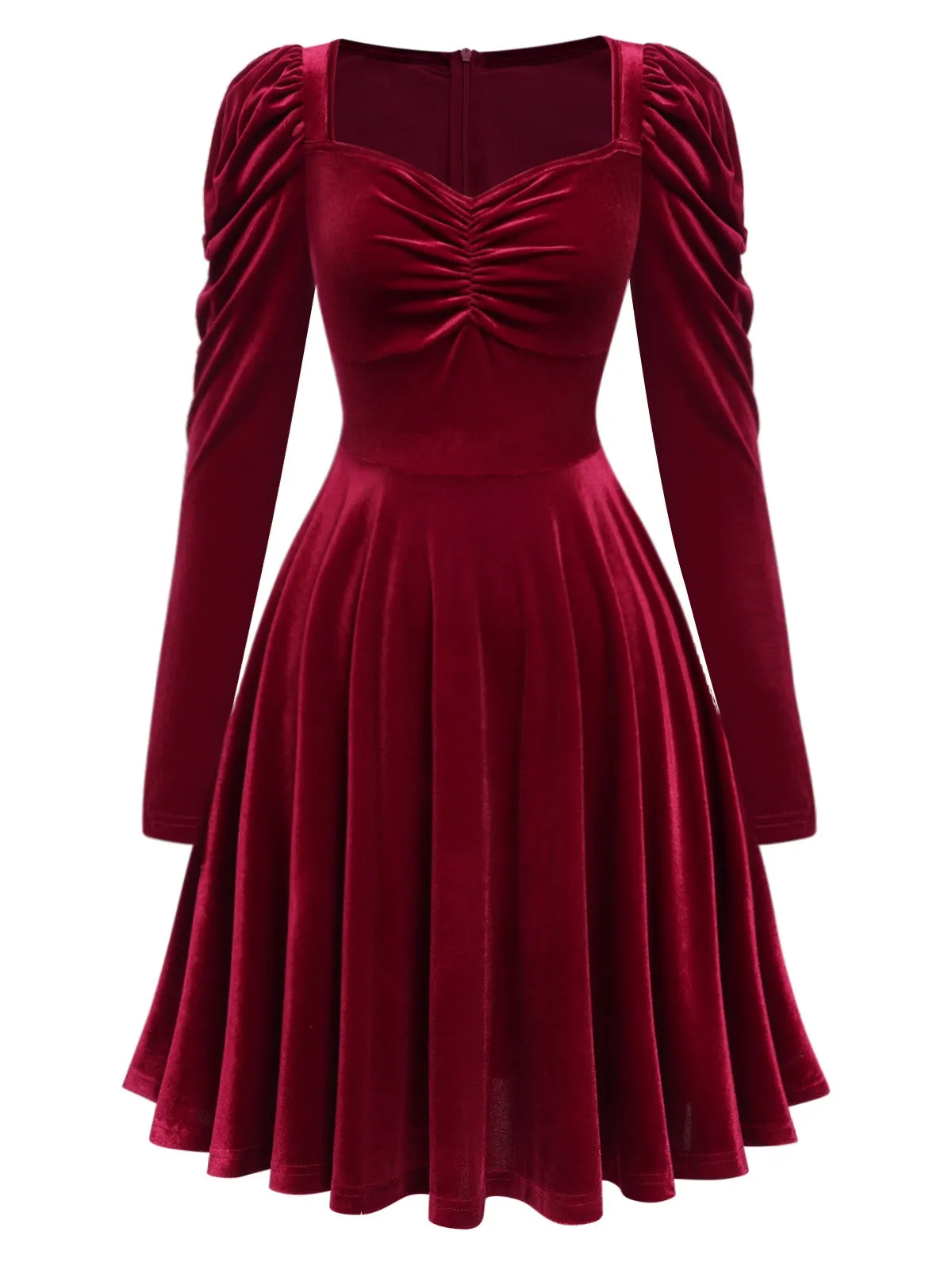 Wine Red 1940s Solid Velvet Puff Dress sold by Retro Stage product image thumbnail 2