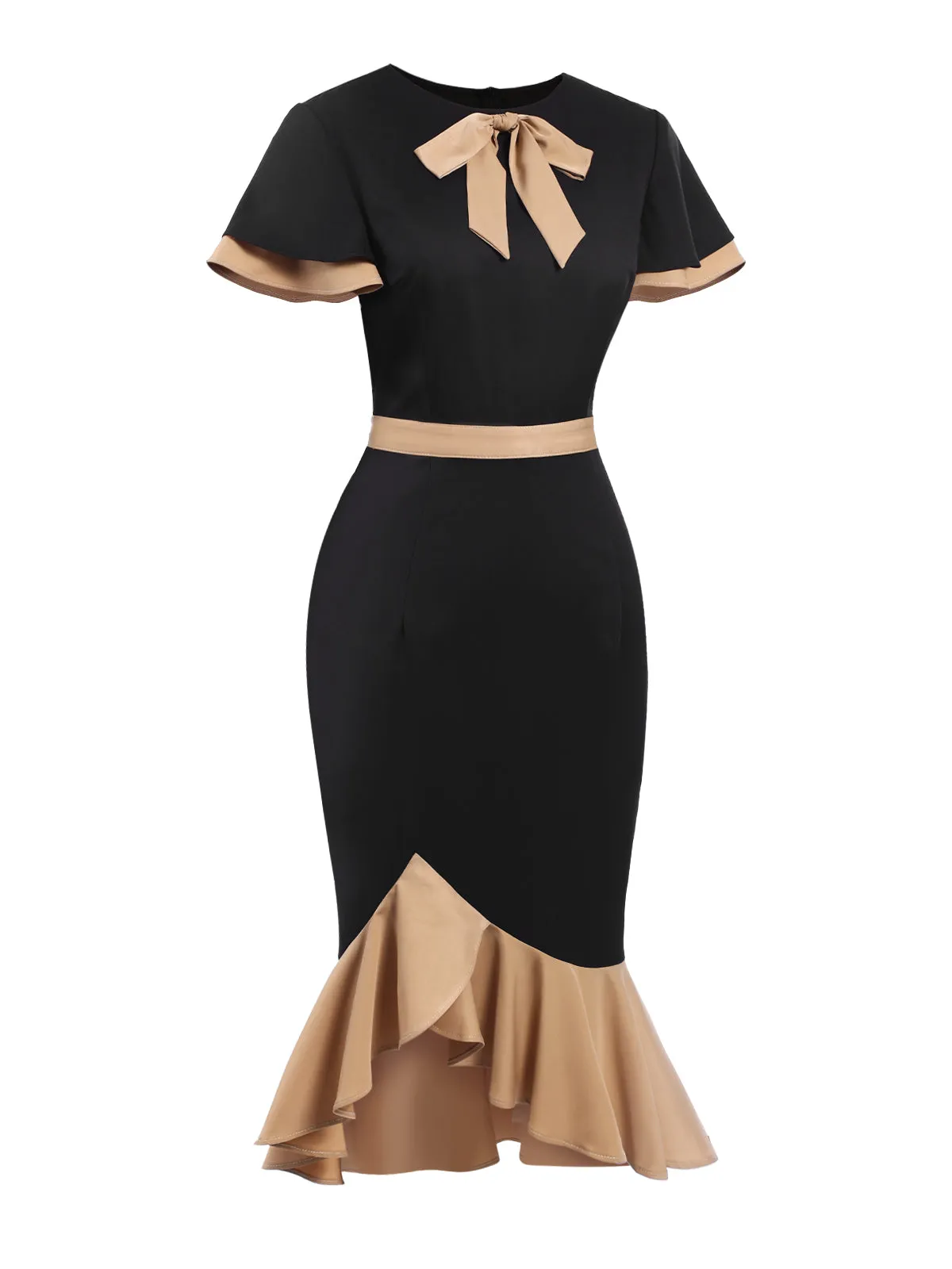 1930s Contrast Bow Tie Ruffle Hem Mermaid Dress sold by Retro Stage product image thumbnail 3