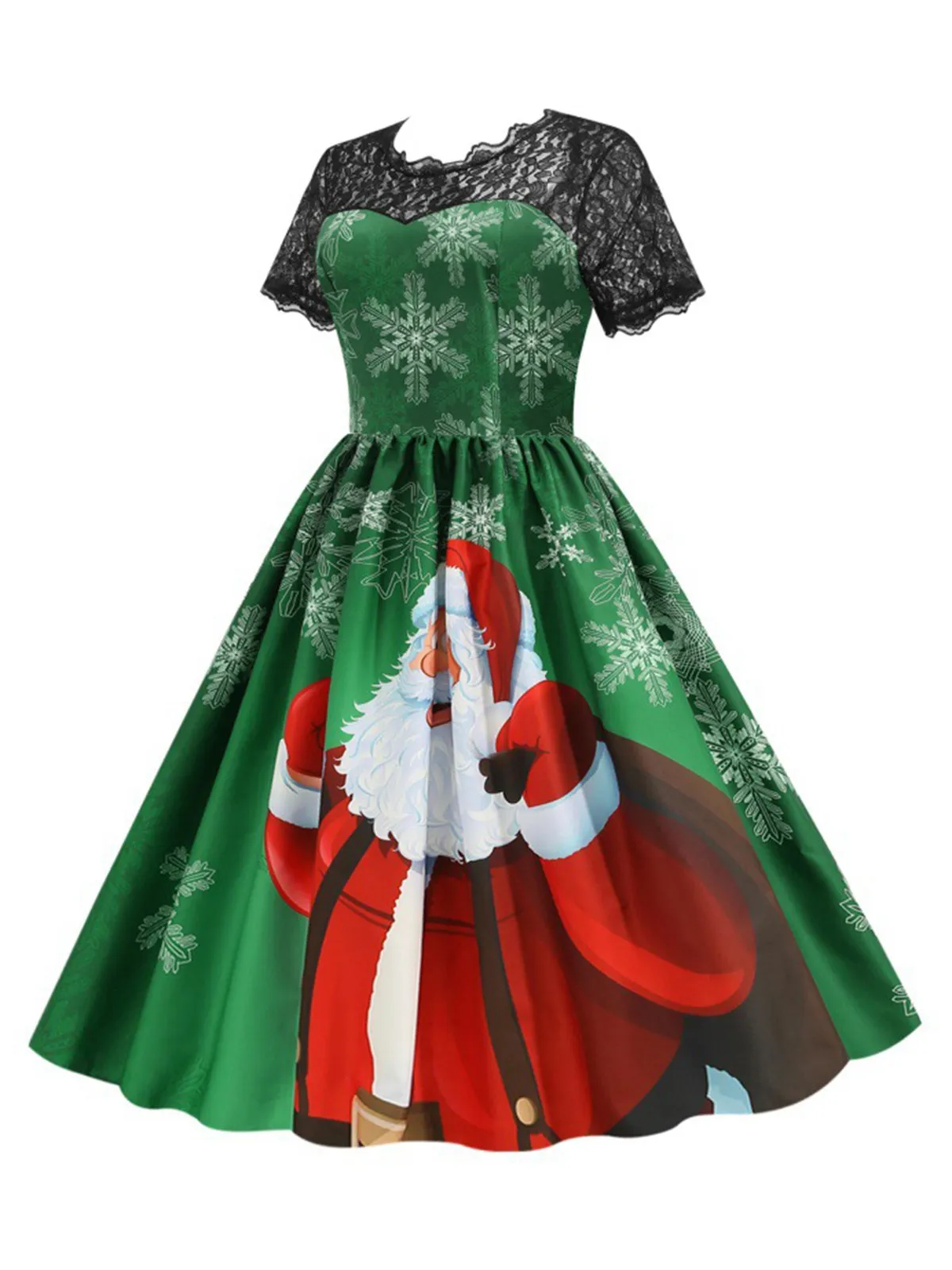 Green 1950s Christmas Santa Claus Lace Patchwork Dress sold by Retro Stage product image thumbnail 2