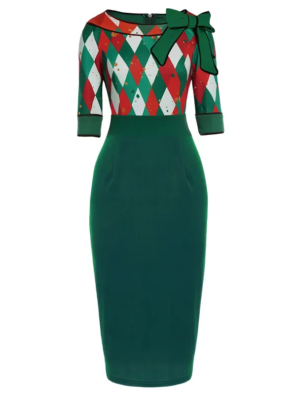 Green 1960s Christmas Plaid Patchwork Dress sold by Retro Stage