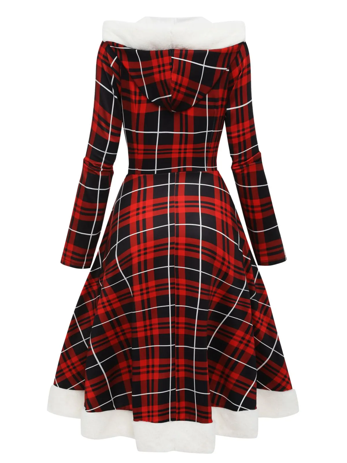 Red 1950s Plaid Lace-up Hooded Dress sold by Retro Stage product image thumbnail 4