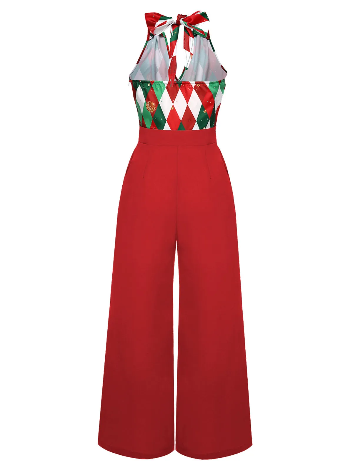Red 1930s Christmas Plaid Lace Patchwork Jumpsuit sold by Retro Stage product image thumbnail 3