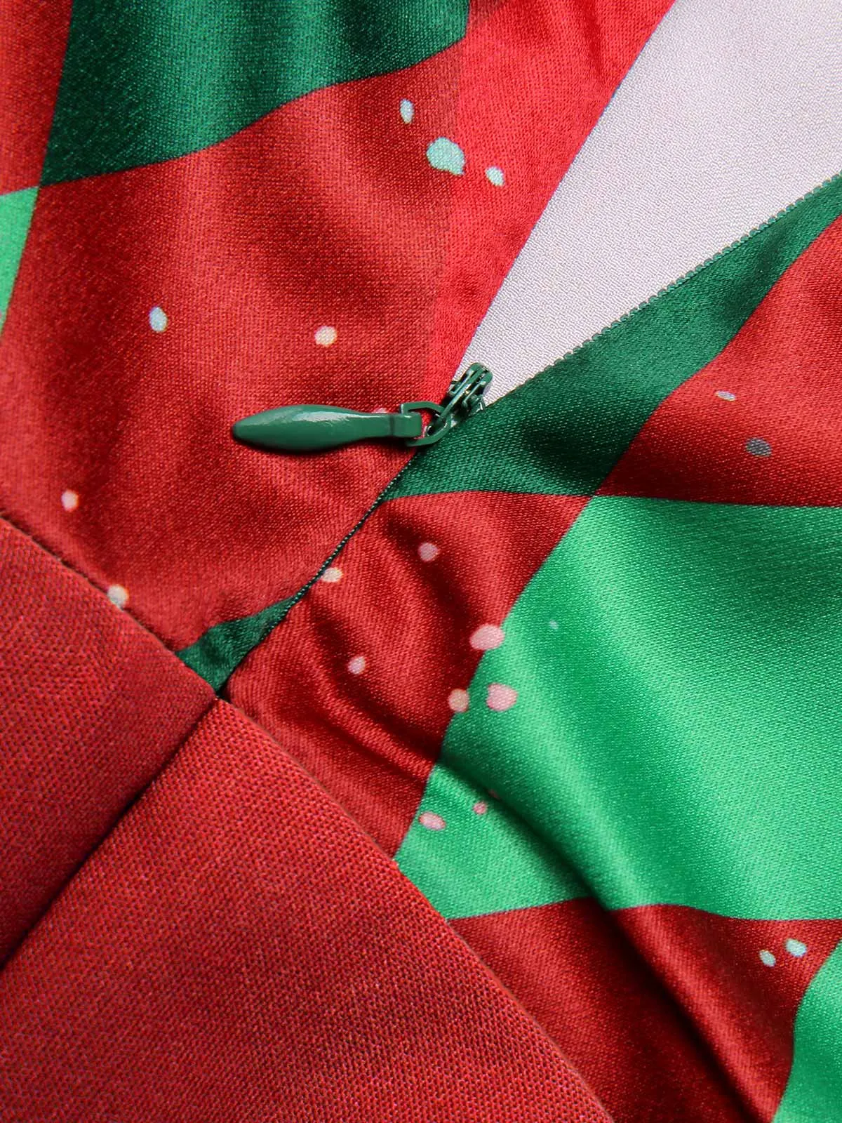 Red 1930s Christmas Plaid Lace Patchwork Jumpsuit sold by Retro Stage product image thumbnail 4