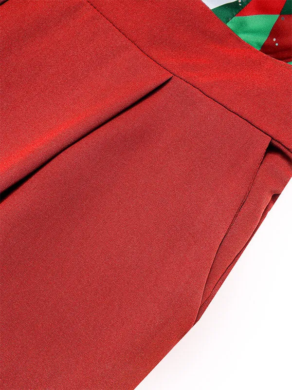 Red 1930s Christmas Plaid Lace Patchwork Jumpsuit sold by Retro Stage product image thumbnail 5