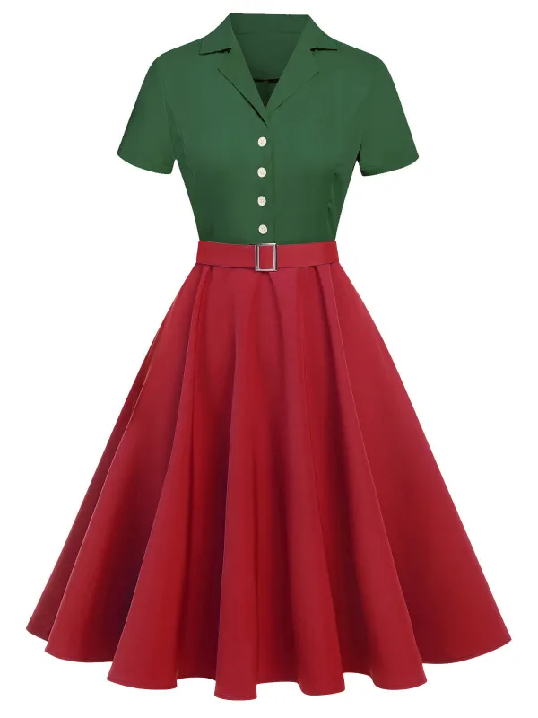 Green&Red 1950s Christmas Button Dress sold by Retro Stage