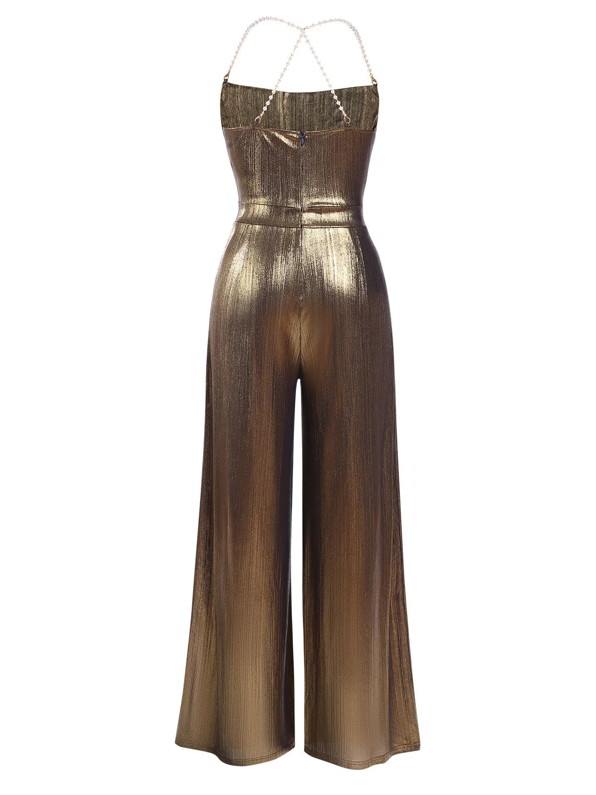 Metallic Gold 1980s Cowl Neck Spaghetti Strap Jumpsuit sold by Retro Stage product image thumbnail 4