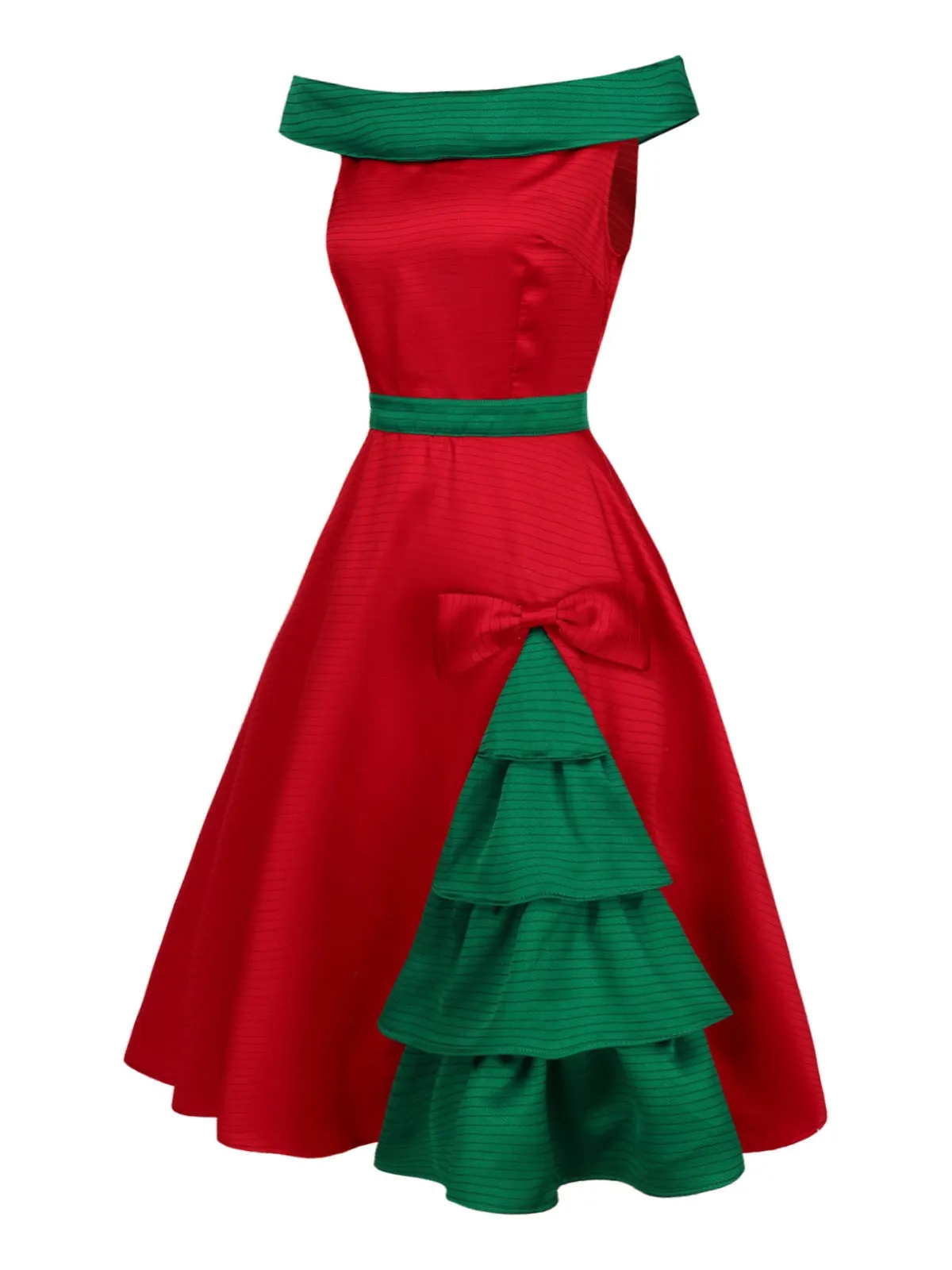 Red & Green 1950s Chrismtas Tree Off-Shoulder Dress sold by Retro Stage product image thumbnail 5