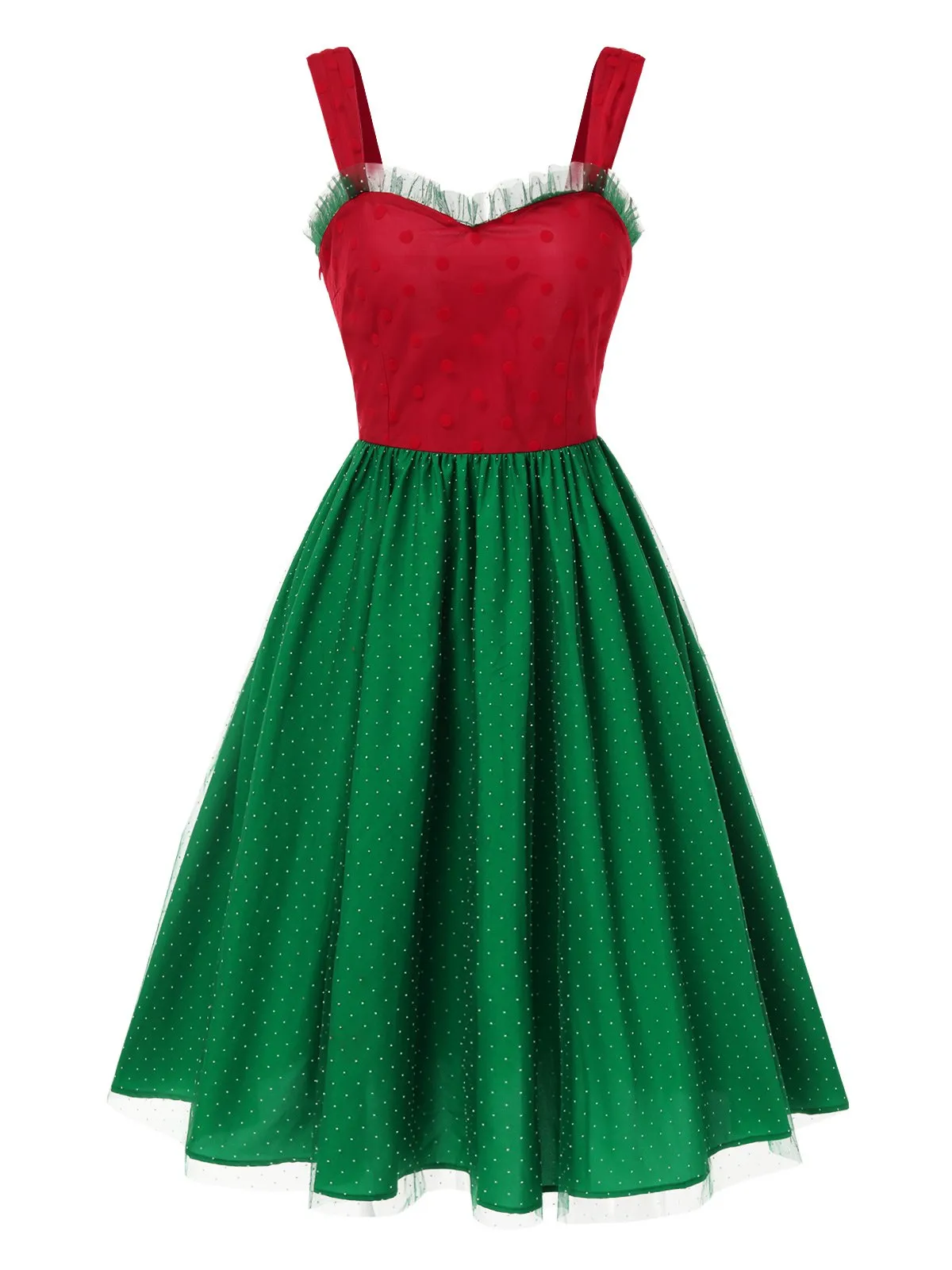 Red & Green 1950s Christmas Polka Dots Dress sold by Retro Stage product image thumbnail 4