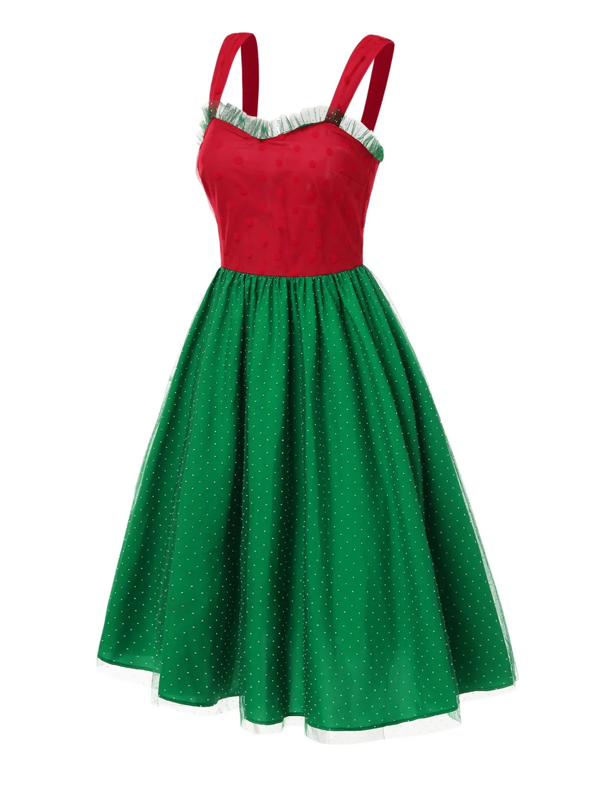 Red & Green 1950s Christmas Polka Dots Dress sold by Retro Stage product image thumbnail 5
