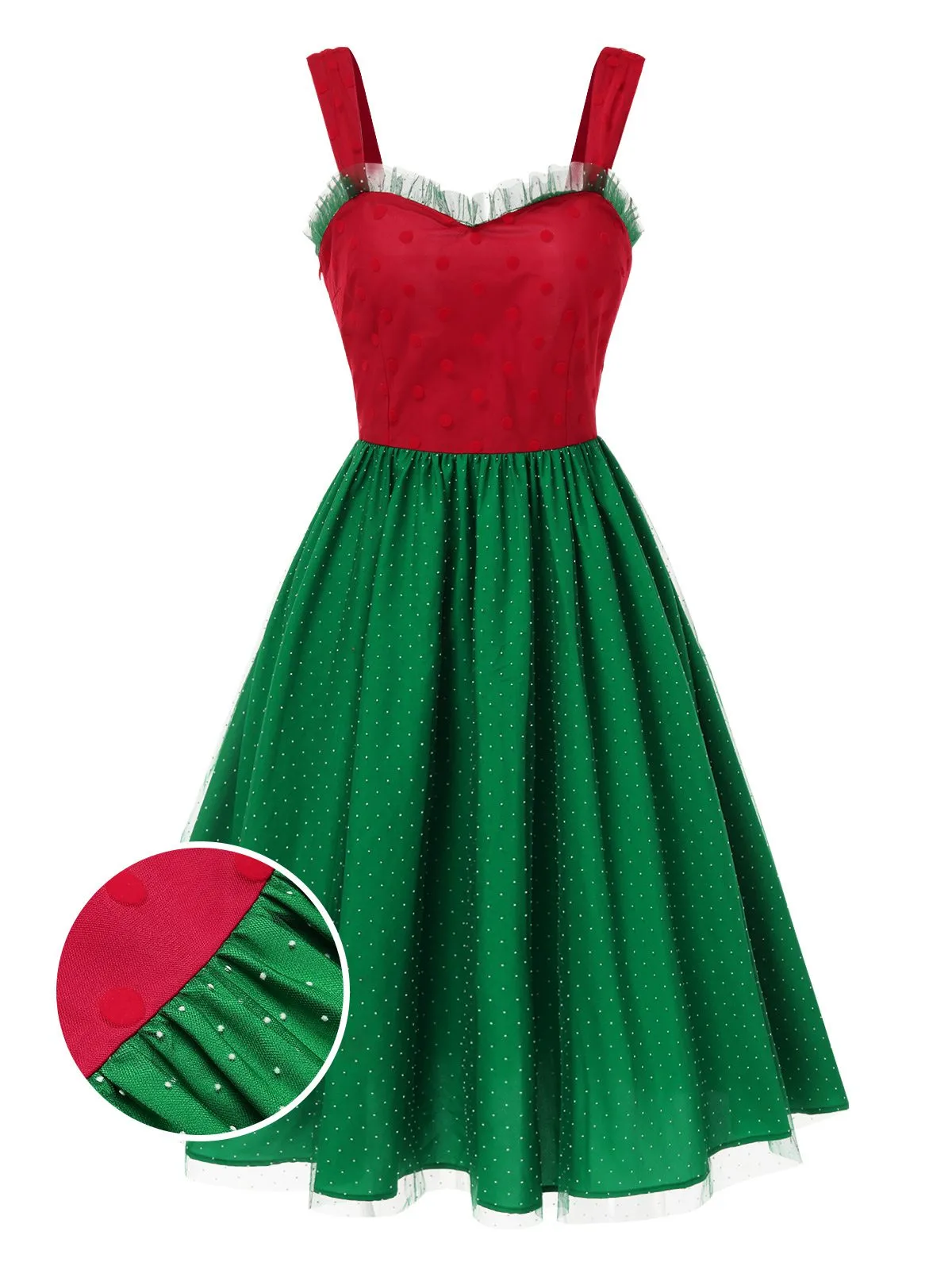 Red & Green 1950s Christmas Polka Dots Dress sold by Retro Stage product image thumbnail 3