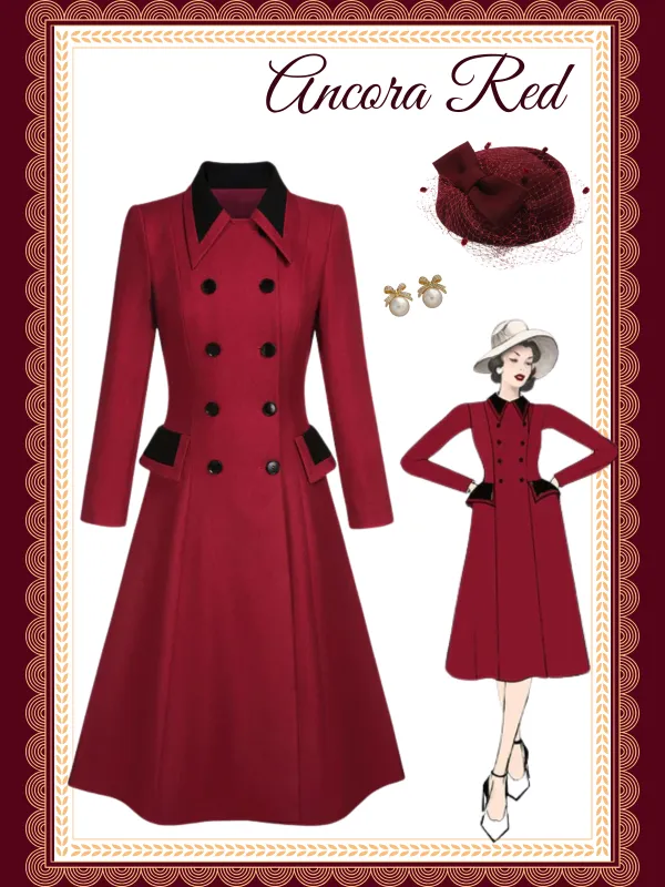 Red 1950s Lapel Double Breasted Coat sold by Retro Stage