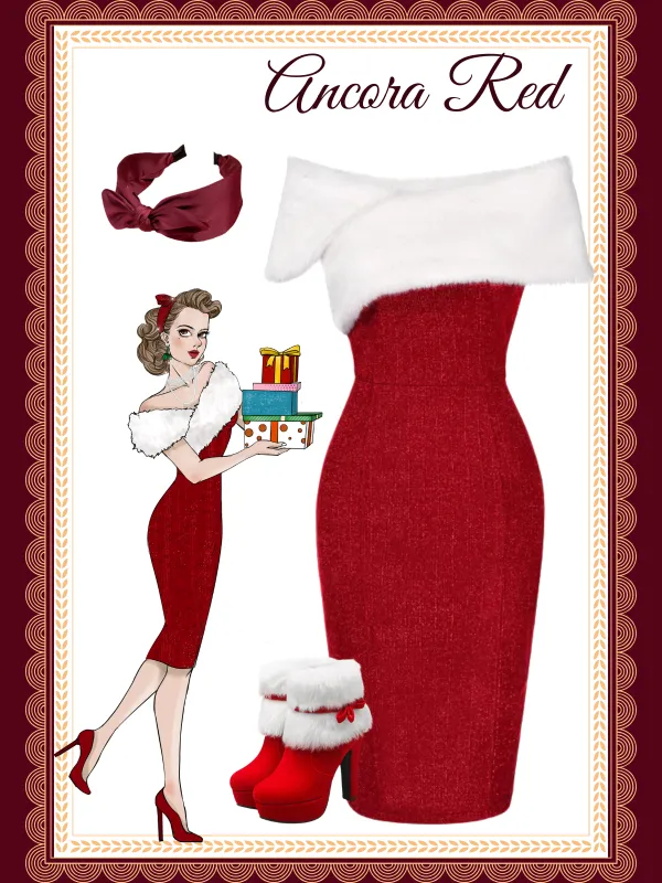 Red 1960s Faux Fur Off-Shoulder Dress sold by Retro Stage