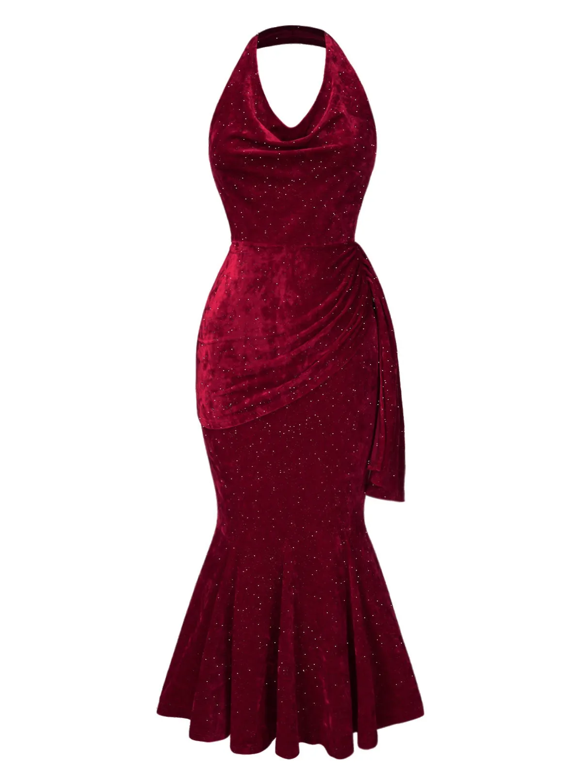 Deep Red 1930s Glitter Cowl Neck Mermaid Dress sold by Retro Stage product image thumbnail 3