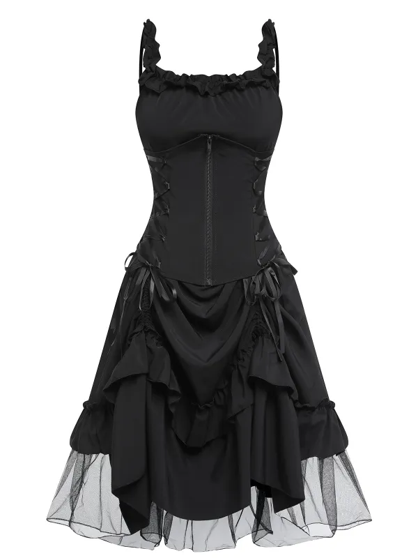 [Plus Size] Black 1950s Halloween Mesh Swing Dress sold by Retro Stage