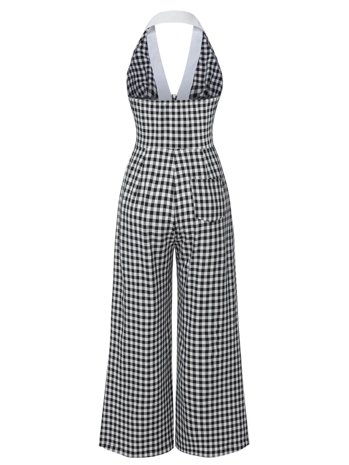 Black White 1940s Plaid Lapel Halter Jumpsuit sold by Retro Stage product image thumbnail 5