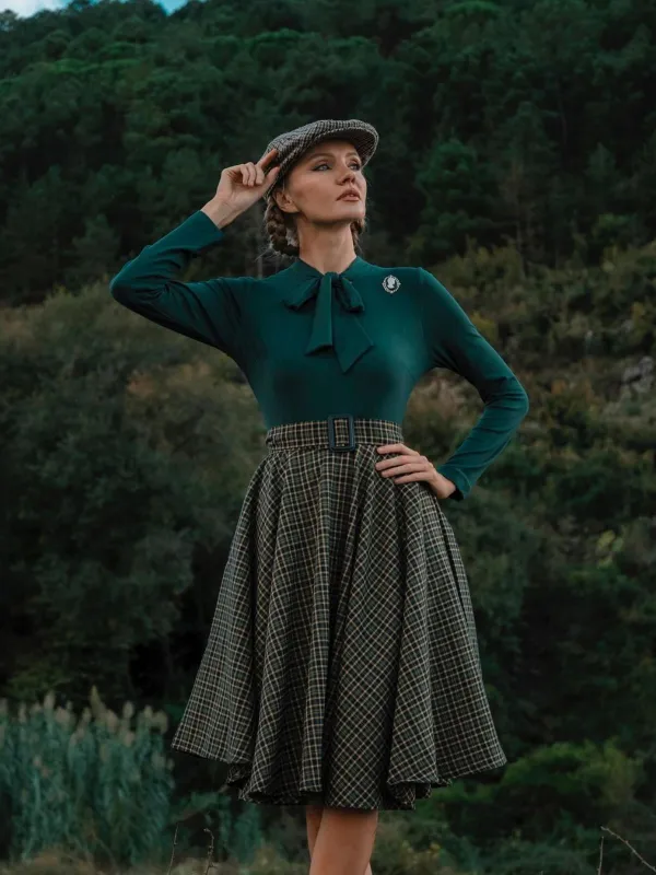 Dark Green 1950s Plaid Knitting Dress sold by Retro Stage