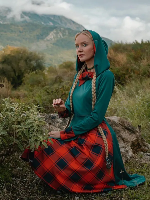 Green&Red 1950s Christmas Plaids Hooded Dress sold by Retro Stage