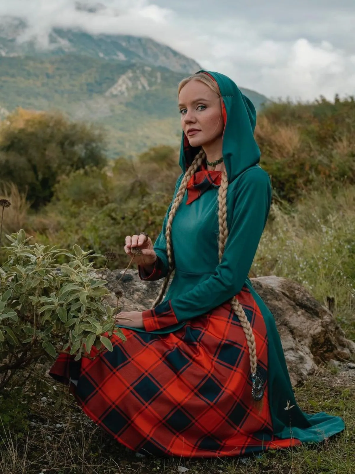 Green&Red 1950s Christmas Plaids Hooded Dress sold by Retro Stage