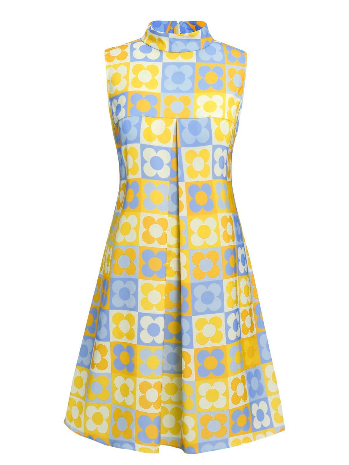 Yellow & Blue 1960s Floral Stand Collar Dress sold by Retro Stage product image thumbnail 2