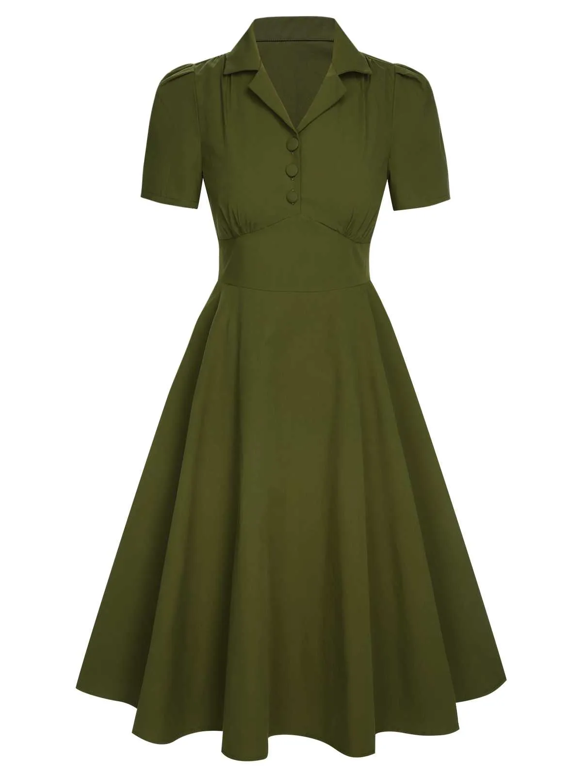 Green 1940s Lapel Buttoned Solid Dress sold by Retro Stage product image thumbnail 3