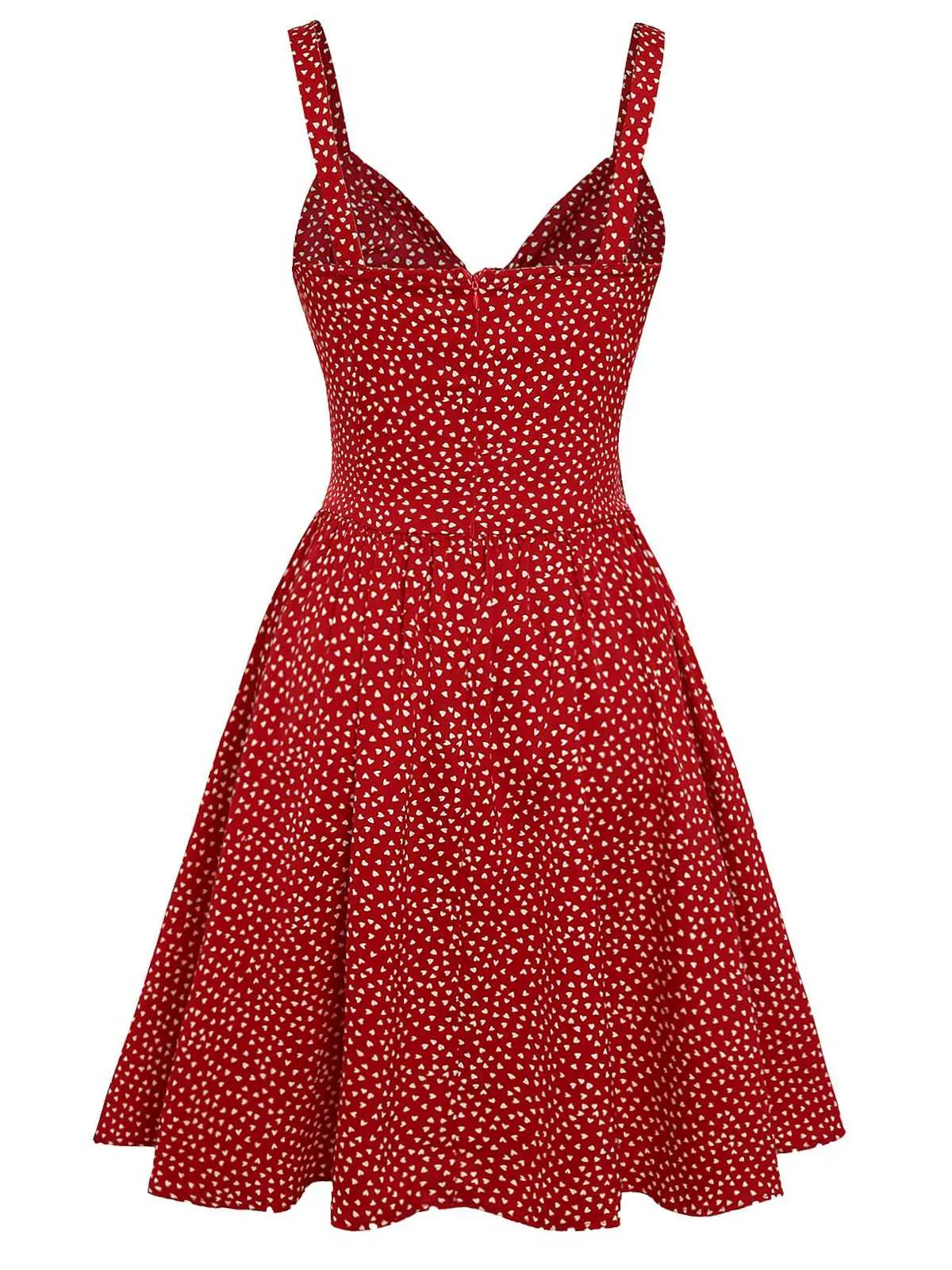 Red 1950s Spaghetti Strap Heart Print Dress sold by Retro Stage product image thumbnail 5