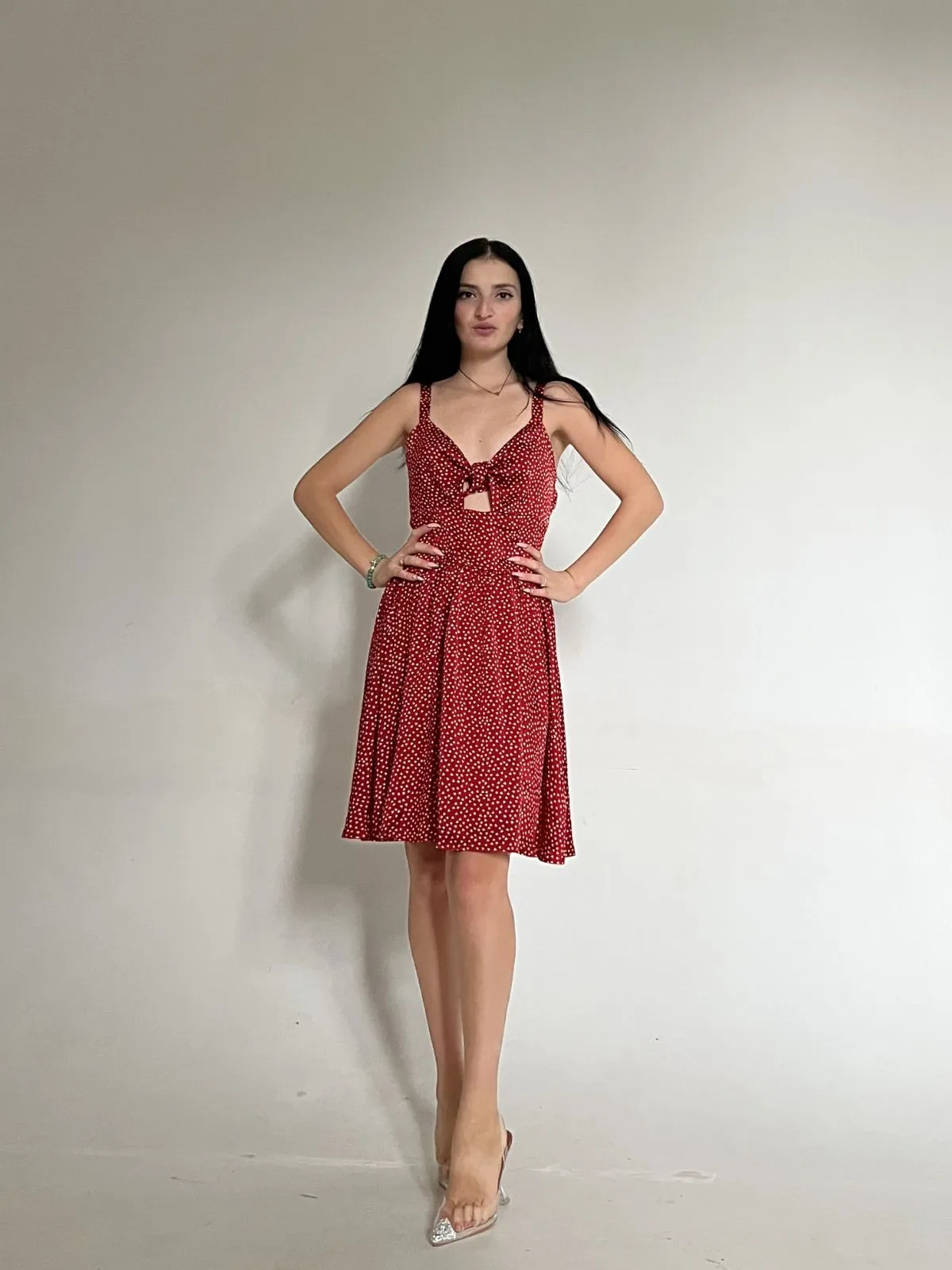 Red 1950s Spaghetti Strap Heart Print Dress sold by Retro Stage