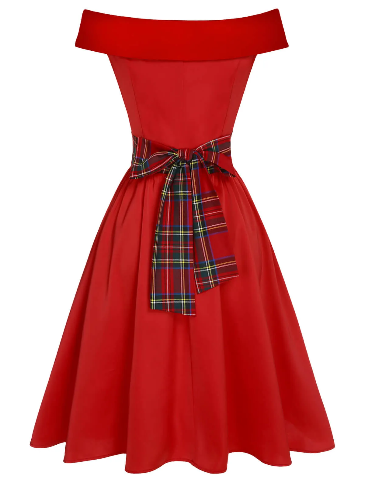 Red 1950s Christmas Plaids Off-Shoulder Dress sold by Retro Stage product image thumbnail 5