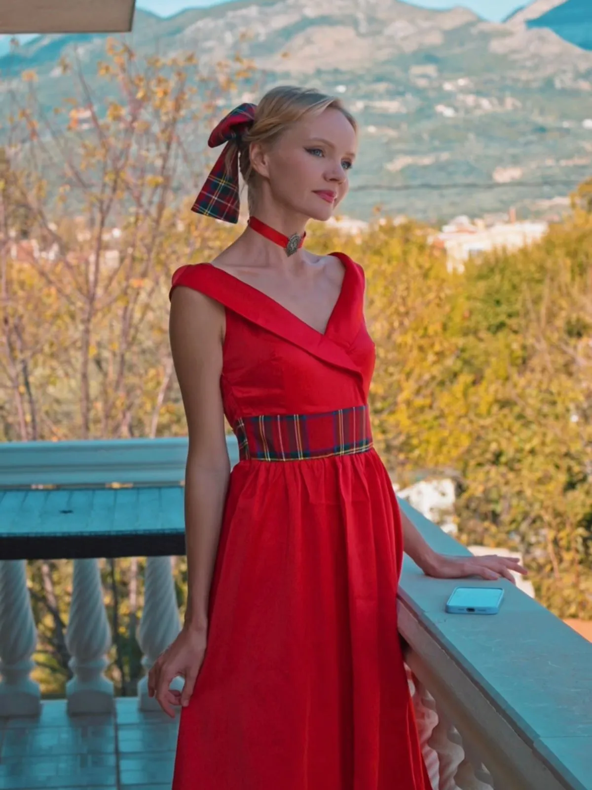 Red 1950s Christmas Plaids Off-Shoulder Dress sold by Retro Stage