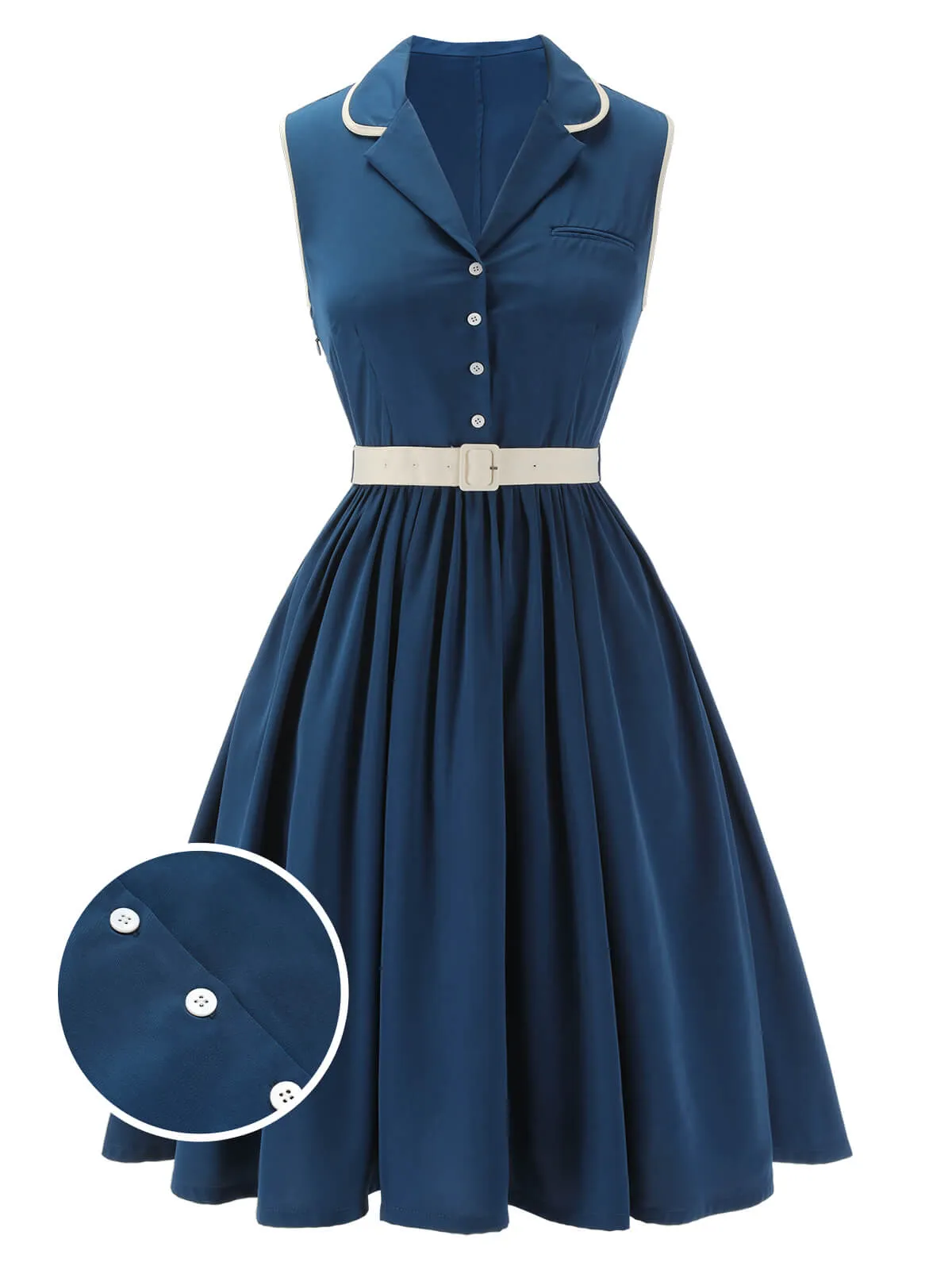 1960s Navy Blue Sleeveless Lapel Dress sold by Retro Stage product image thumbnail 3