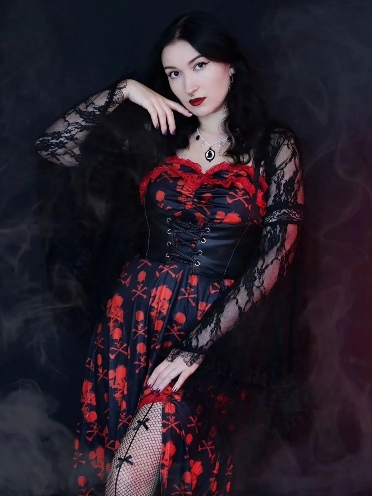 Black 1950s Skull Lace Strap Dress sold by Retro Stage product image thumbnail 2