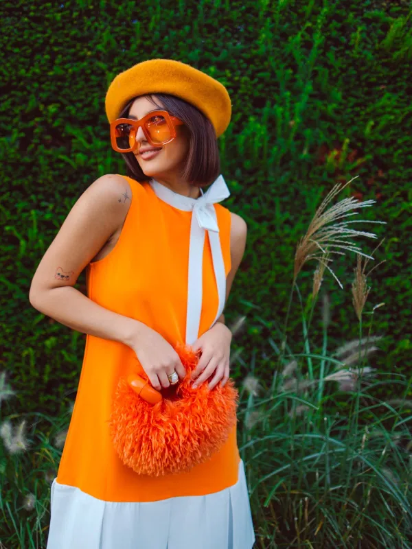 Orange 1960s Crew Bowknot Sleeveless Dress sold by Retro Stage