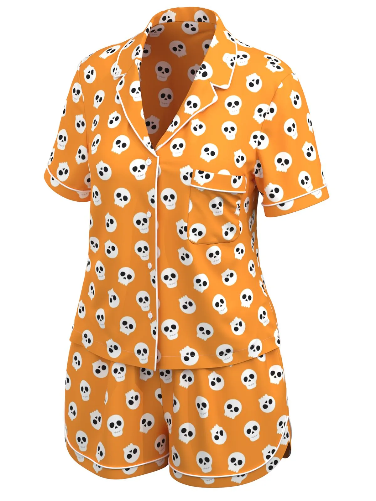 Orange 1970s Halloween Cartoon Skull Pajamas sold by Retro Stage product image thumbnail 5