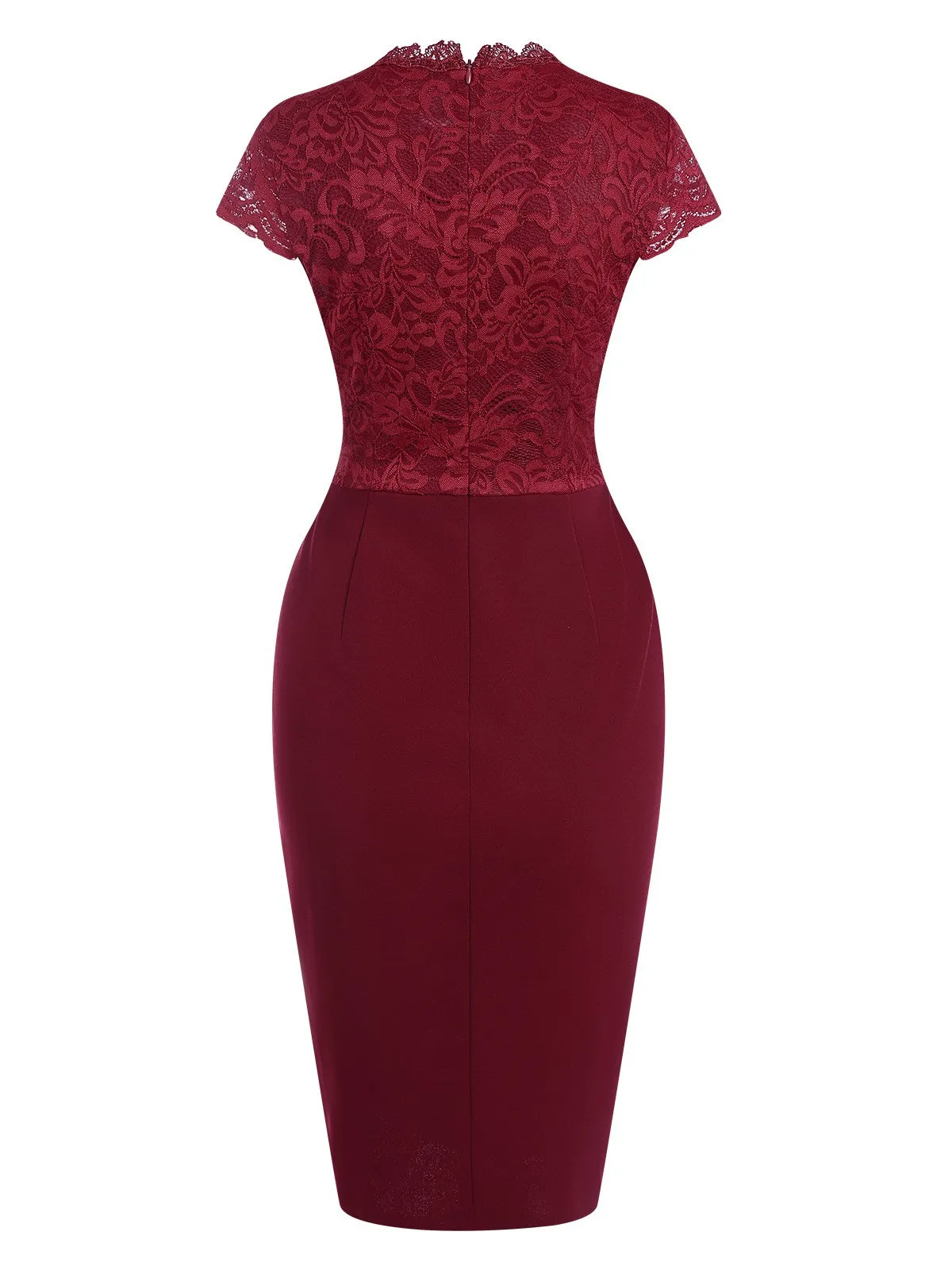 Wine Red 1960s Lace Patchwork Pencil Dress sold by Retro Stage product image thumbnail 2