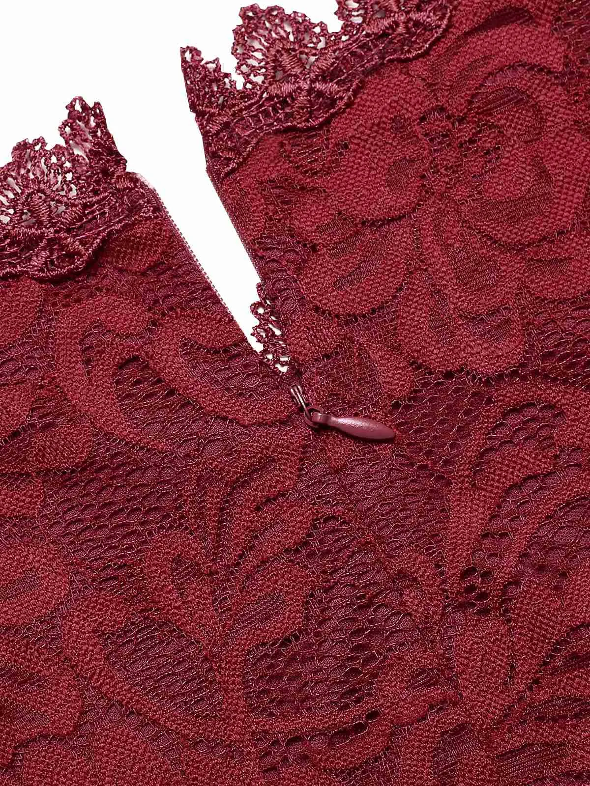 Wine Red 1960s Lace Patchwork Pencil Dress sold by Retro Stage product image thumbnail 4