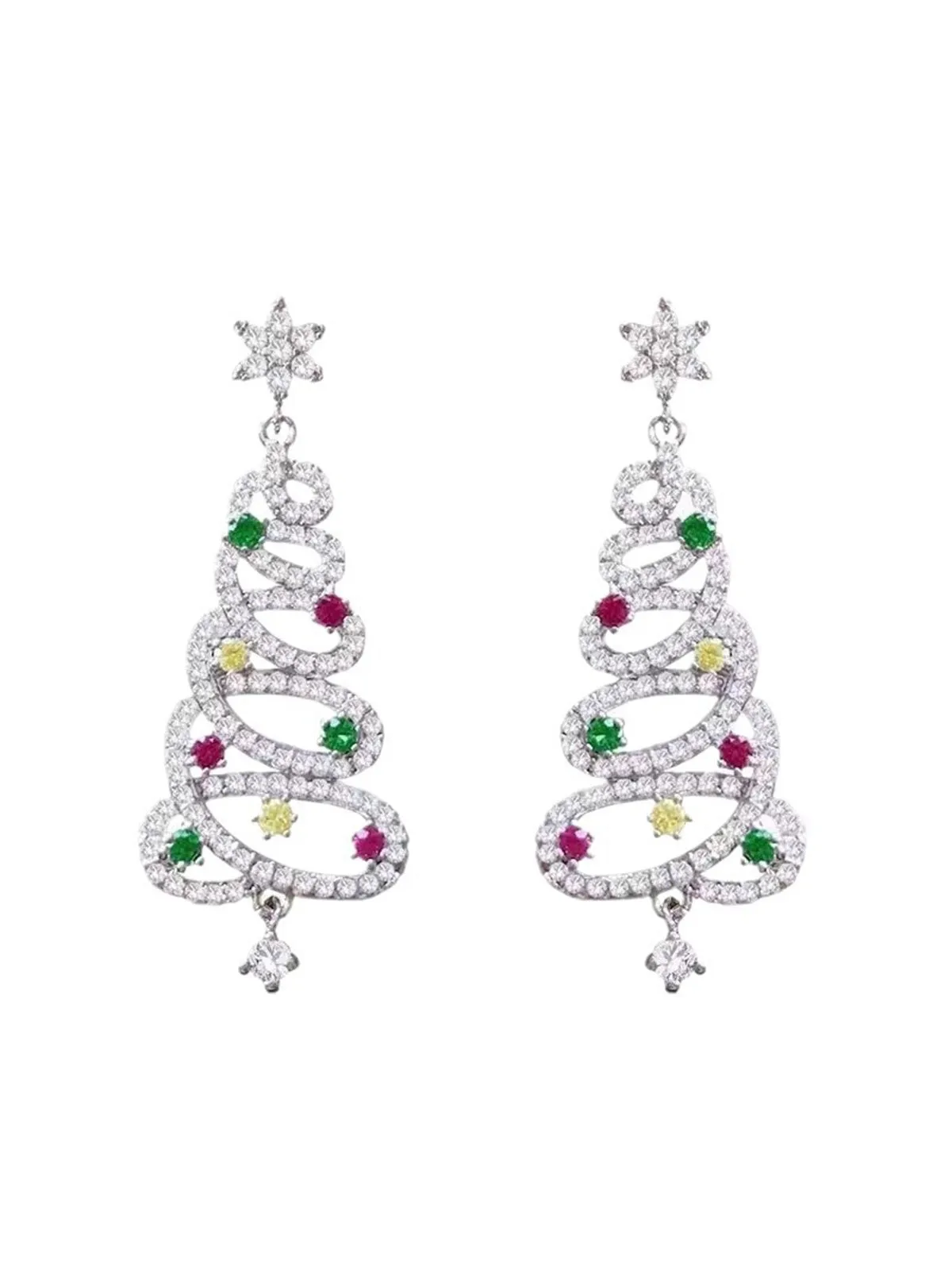 Silver Christmas Tree Colored Rhinestoned Earrings sold by Retro Stage