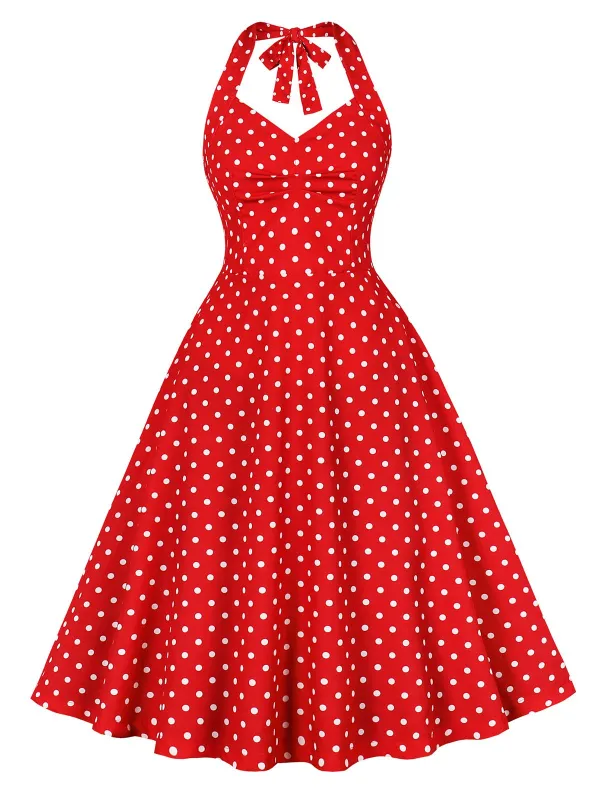 Red 1950s Halter Polka Dots Swing Dress sold by Retro Stage