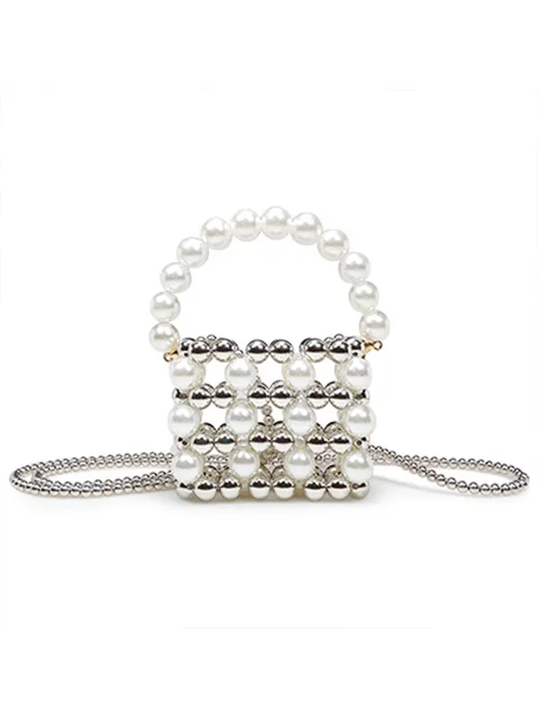 Silver Beaded Crossbody Mini Square Bag sold by Retro Stage