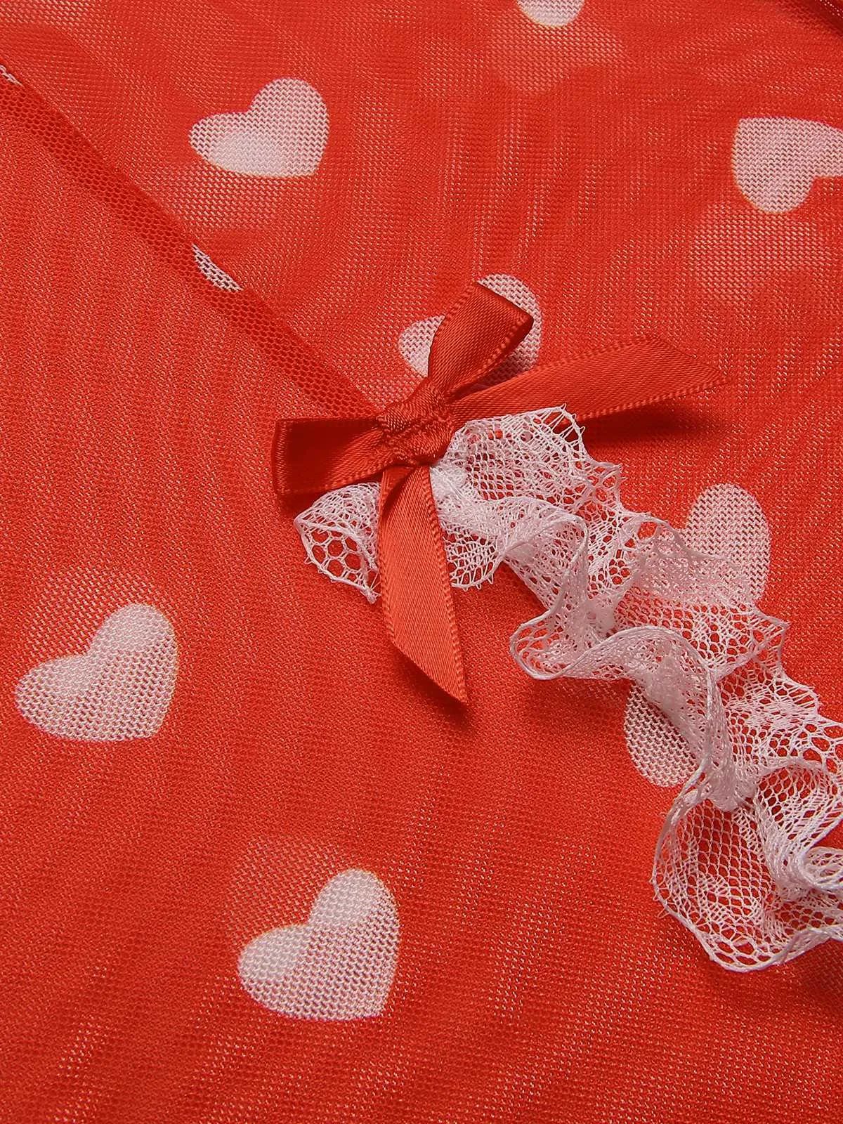 Red 1970s Lace Heart Ruffles Nightgown sold by Retro Stage product image thumbnail 4