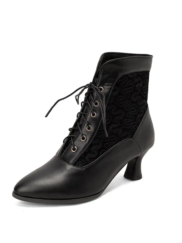 Lace Pointed Leather Heel Vintage Boots sold by Retro Stage