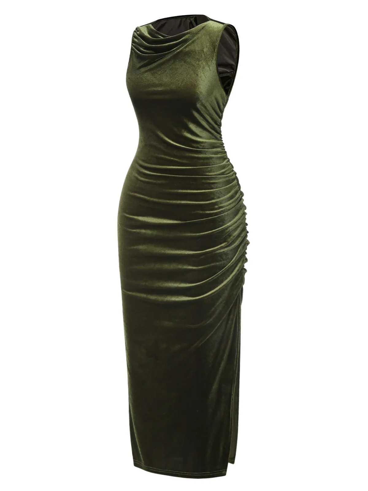 Green 1930s Velvet Pleated Bodycon Dress sold by Retro Stage product image thumbnail 3