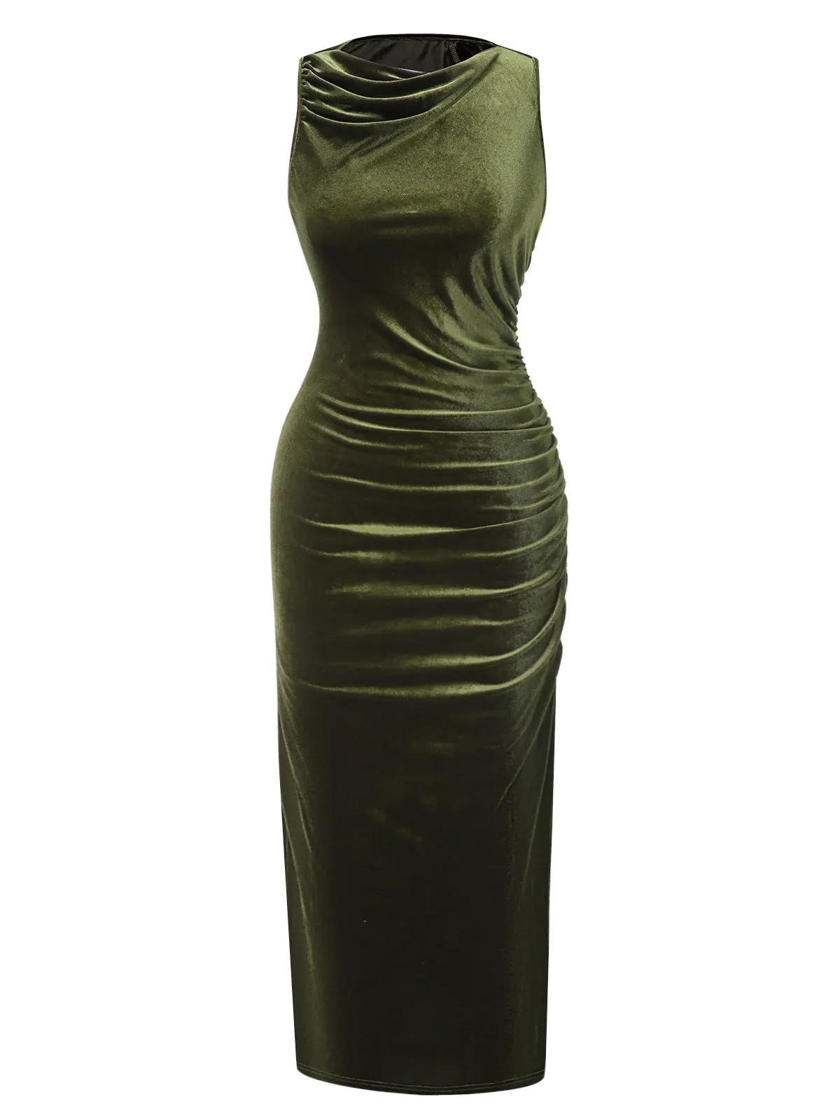 Green 1930s Velvet Pleated Bodycon Dress sold by Retro Stage product image thumbnail 2