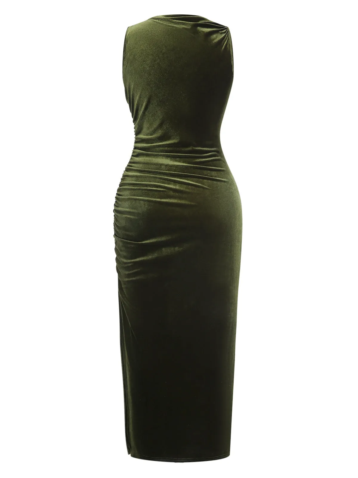Green 1930s Velvet Pleated Bodycon Dress sold by Retro Stage product image thumbnail 4