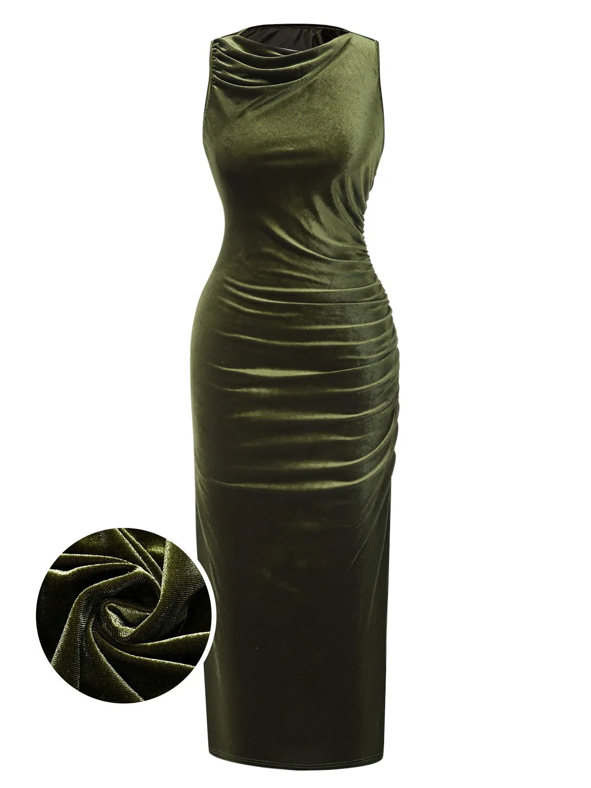 Green 1930s Velvet Pleated Bodycon Dress sold by Retro Stage