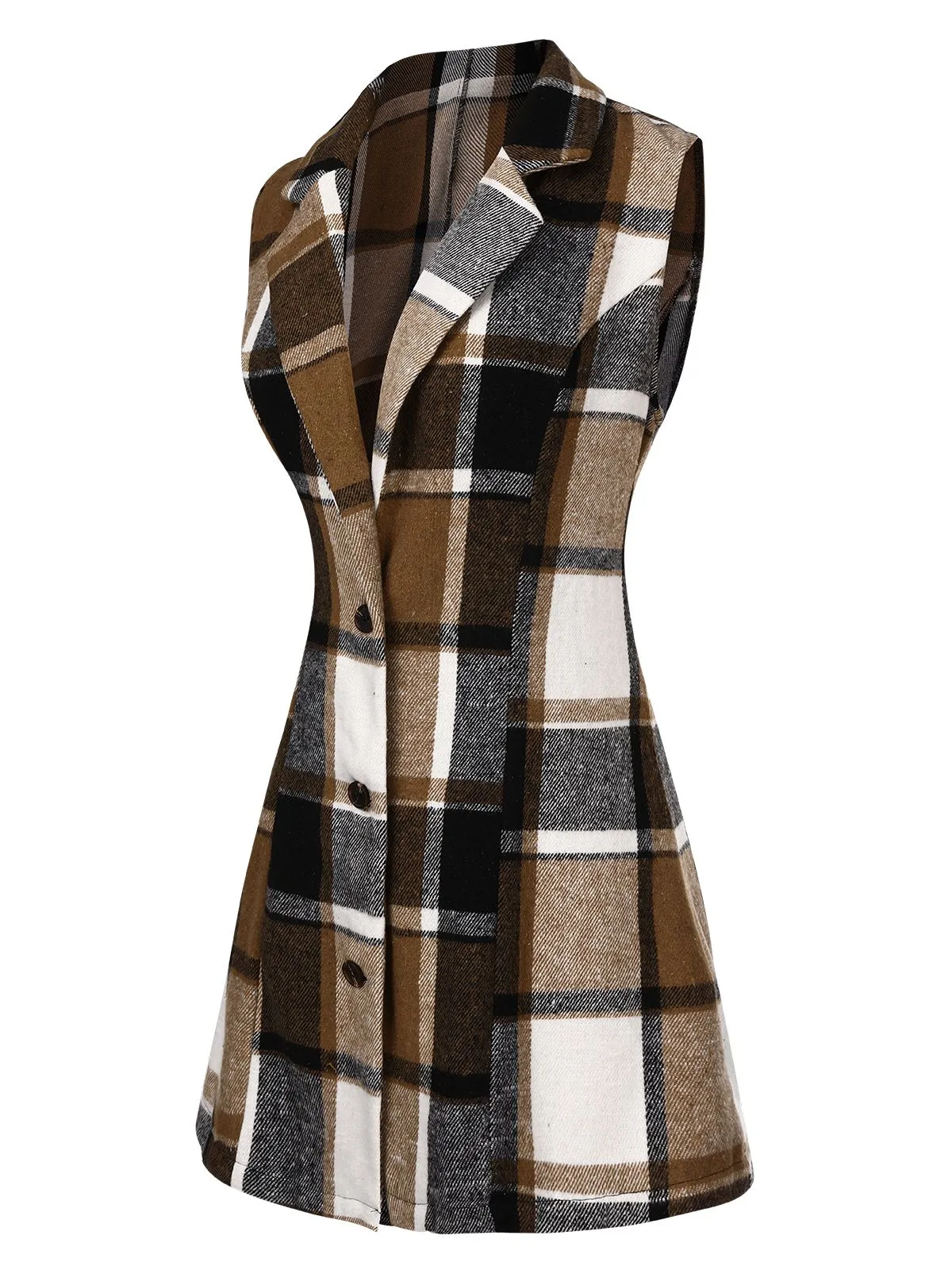 Multicolor 1970s Lapel Plaid Sleeveless Coat sold by Retro Stage product image thumbnail 2