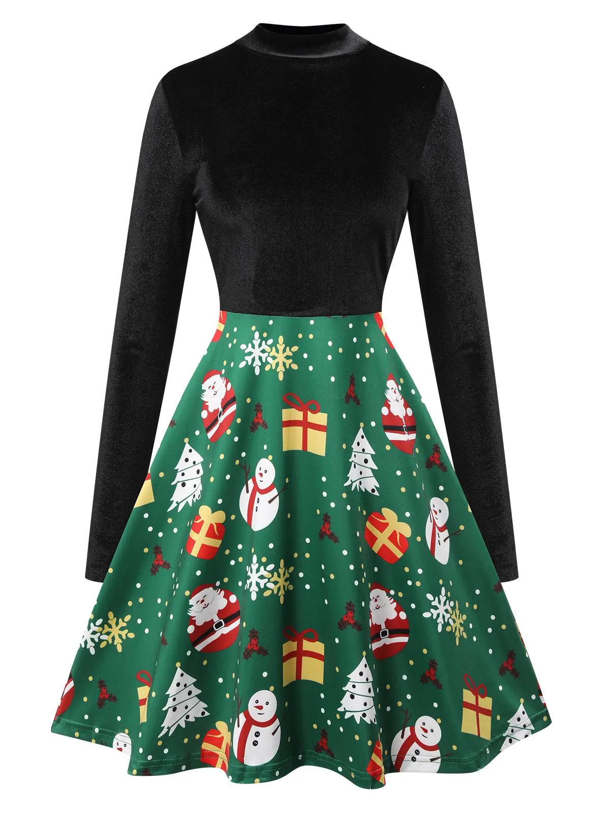 Black 1950s Christmas Stand Collar Velvet Dress sold by Retro Stage