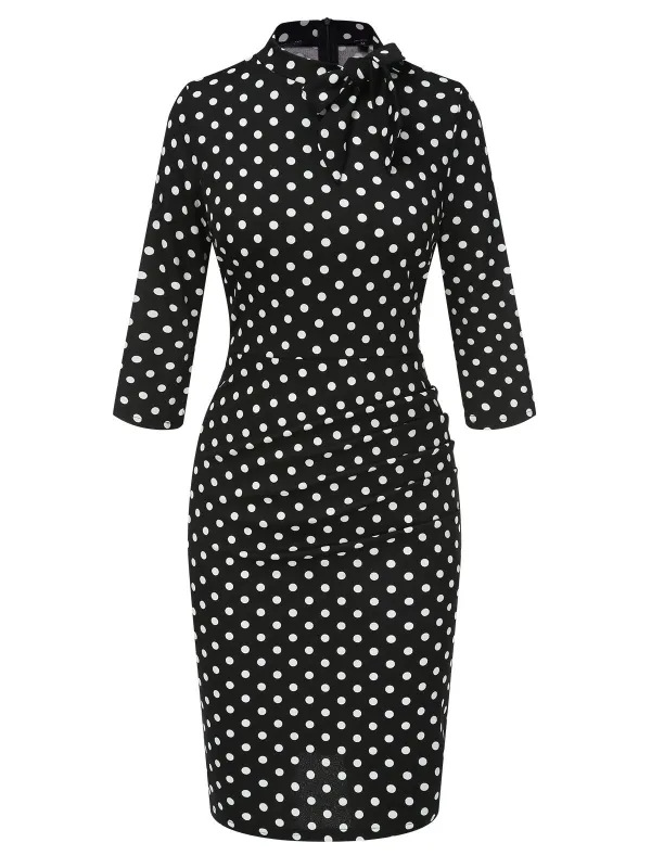 Black 1960s Tie Neck Polka Dots Dress sold by Retro Stage
