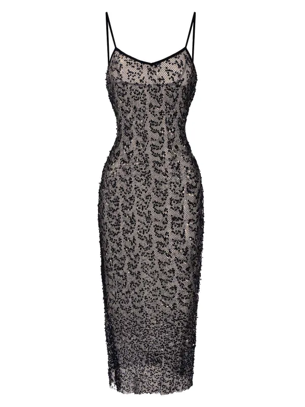 Black 1960s Sequined Spaghetti Straps Dress sold by Retro Stage